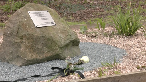 Ein Gedenkstein der Stadt am Klinikum Mitte für die Opfer von Niels Högel.