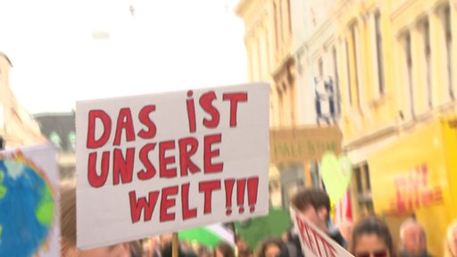 Ein Plakat mit der Aufschrift: "Das ist unsere Welt!"