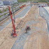 Drohnenaufnahme zeigt die Bebauung des Gewerbegebiets Hansalinie in Bremen