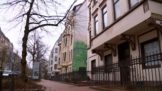 Zu sehen sind mehrere Häuserfassaden im Goethequartier.