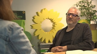 Buten un binnen Reporterin interviewt den Grüne Landesvorsitzender Florian Pfeffer. 
