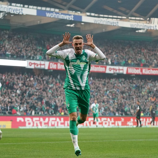 Werder-Angreifer Marvin Ducksch bejubelt seinen Treffer gegen Gladbach.