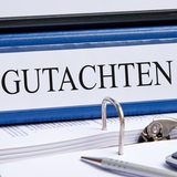 Auf einem Aktenordner steht das Wort "Gutachten"