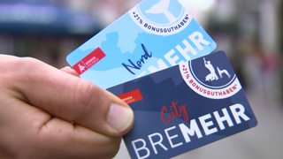 Eine Hand mit zwei Karten ist zu sehen. Auf der einen Karte steht City Bremen, auf der anderen Nord Bremen.
