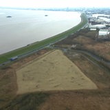 Blick auf die Fläche für den neuen Hafen in Bremerhaven.