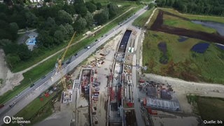 Luftbild über der Baustelle des Hafentunnels