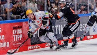 Ziga Jeglic führt gegen Frankfurt den Puck.