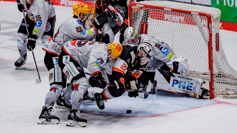 Löwen Frankfurt und die Fischtown Pinguins Bremerhaven vor dem Tor.