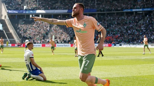 Werder-Stürmer Marvin Ducksch bejubelt seinen Treffer gegen die Berliner.