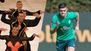 Bildmontage:  Tänzerinnen und Tänzer vom Grün-Gold-Club Bremen und Milot Rashica von Werder Bremen.