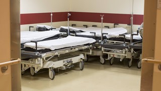 Bettenlager in einem Krankenhaus.