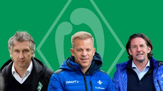 Frank Baumann, Markus Anfang und  Carsten Wehlmann vor grünem Hintergrund (Montage)