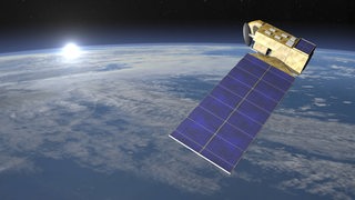 Der sogenannte Umweltsatellit "Aura" im Weltall mit Blick auf die Erdkugel