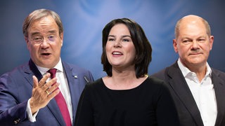 Collage: Armin Laschet (CDU), Annalena Baerbock, (Buendnis 90/die Gruenen), Olaf Scholz (SPD).
