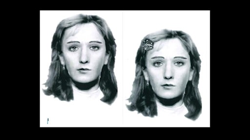 Eine Zeichnung einer vermissten Frau mit schulterlangen Haaren und Haarspange.