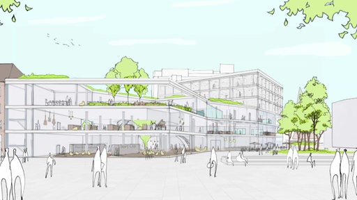 Eine Skizze für den möglichen Neubau des Karstadt-Geländes in Bremerhaven.