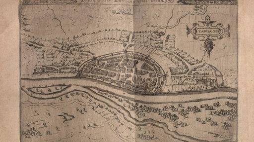 Eine alte Karte von Bremen mit einem alten eingezeichneten Fluss.