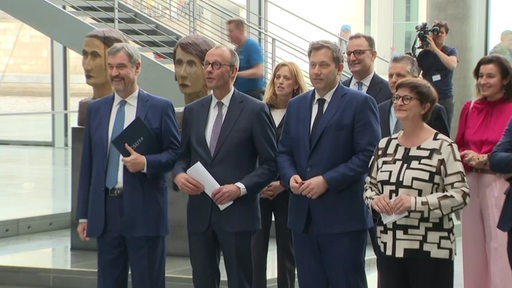 Merz, Klingbeil und Söder während einer Pressekonerenz in Berlin.