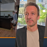 Collage mit Fernsehkamera und Moderator sowie Portraitfoto eines Mannes