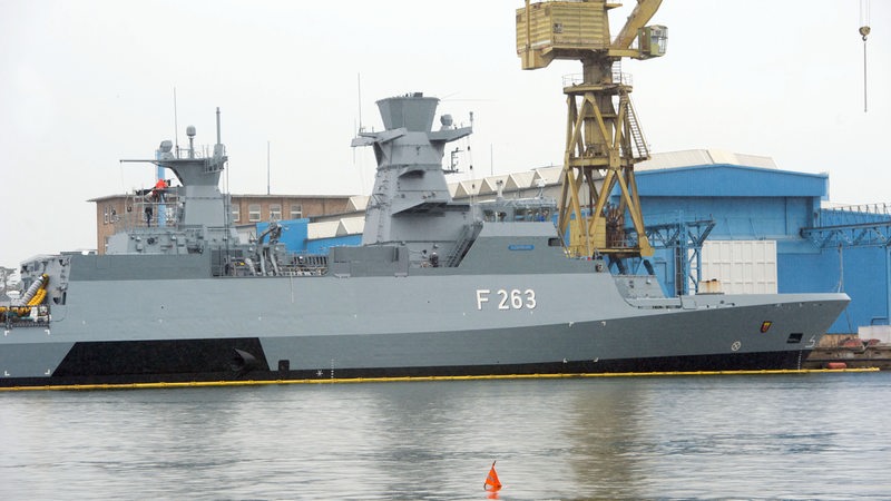 Die Korvette «Oldenburg» der Deutschen Marine vom Typ K130 liegtauf der Peene-Werft der Lürssen-Gruppe in Wolgast (Mecklenburg-Vorpommern).
