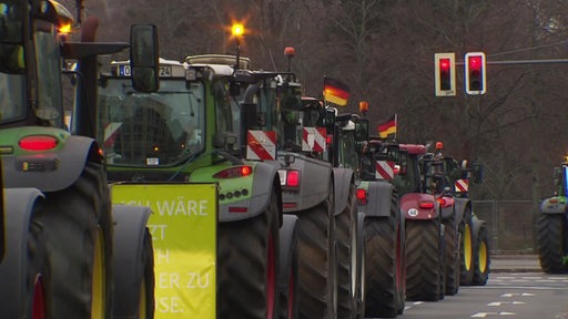 Eine Reihe von Traktoren auf der Straße in Berlin.