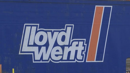 Das Logo der Lloyd Werft Bremerhaven auf blauen Grund.