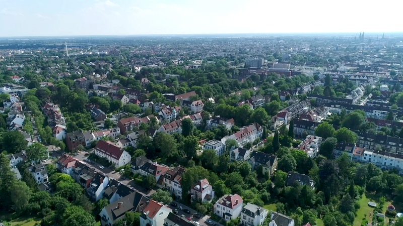Luftbild von Wohnstraßen in Schwachhausen.