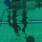 Unterwasseraufnahme von Tauchern im Schwimmbecken