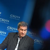 Markus Söder bei einer Pressekonferenz in München.