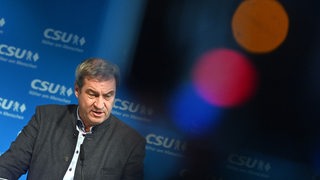 Markus Söder bei einer Pressekonferenz in München.