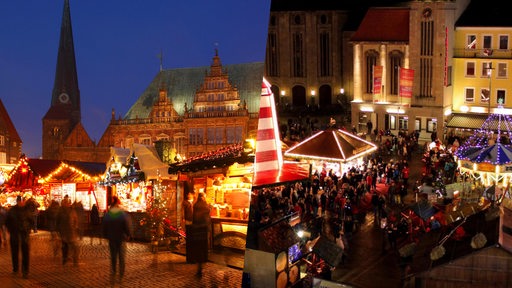 Blick auf den den Weihnachtsmarkt Bremen und die Weihnachtswelt Bremerhaven