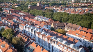 Eine Luftaufnahme von Häusern in Bremen-Findorff.