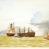 Ein Gemälde von einem Schiff neben dem Bremerhavener Molenturm