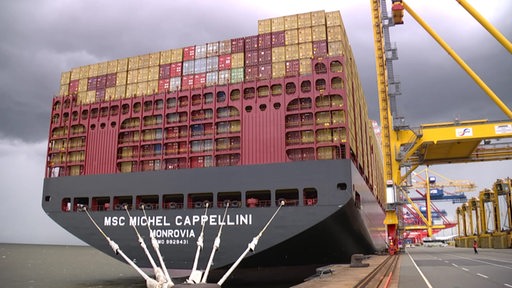 Das Containerschiff der MSC an einem Hafenterminal. 