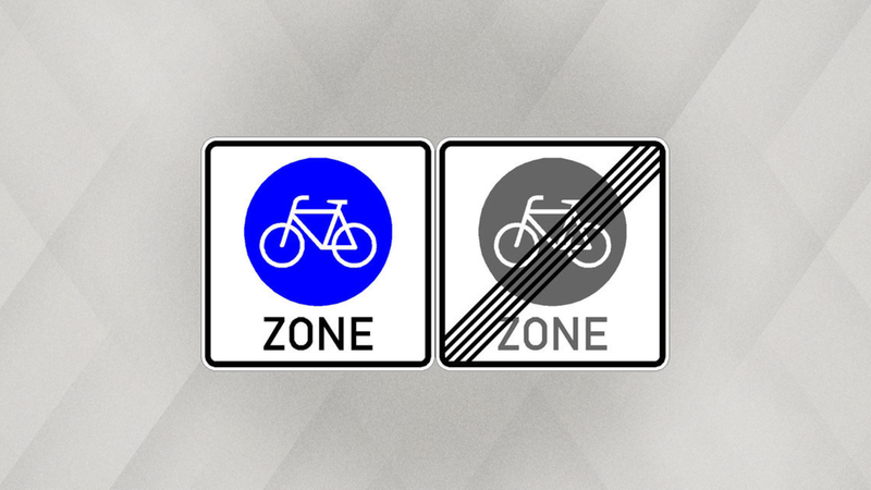 Verkehrszeichen Fahrrad-Zone und Fahrrad-Zone Ende