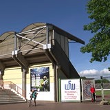 Die Rückseite der Tribünen des Nordseestadions in Bremerhaven.
