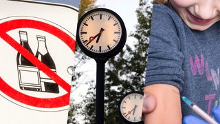 Gesetzesänderungen im Oktober 2023: Alkoholverbot am Bahnhof, Zeitumstellung auf Winterzeit und Corona-Impfstoff für Kinder (Montage)