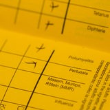 Ein Impfbuch mit angekreuzten Feldern für die Impfung gegen Masern, Mumps, Röteln, Pertussis, Poliomyelitis, Tetanus und Diphterie.