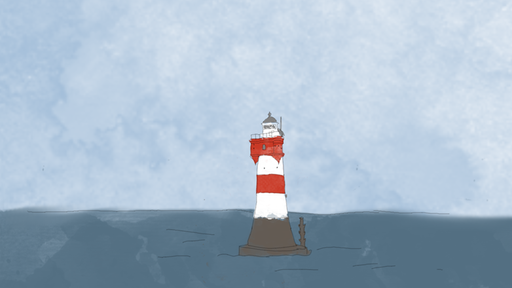 Die Illustration des Leuchtturms "Roter Sand" vor Bremerhaven in der Nordsee.