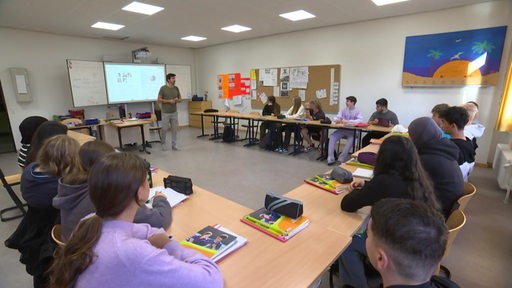Ein Lehrer hält eine Unterrichtsstunde für Schüler