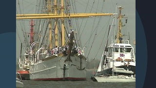 Archivbild: Das Segelschulschiff auf der Weser. Zudem viele andere kleinere Boote.