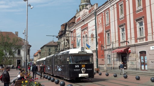 Straßenbahn im rumänischen Timisoara, die ursprünglich aus Bremerhaven stammt