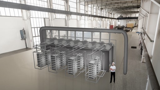 Illustration: PEM-Elektrolyseur in der Maschinenhalle KW Mittelsbüren