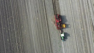 Ein Traktor auf einem grauen Feld.