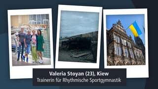 3er Collage aus Bildern einer ukrainischen Gymnastiklehrerin in Kiew