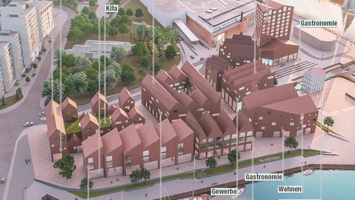 Ein Modell zeigt das geplante Stadtquartier zum Alten Speicher in Bremen Vegesack.