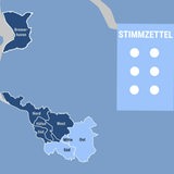 Eine Grafik zeigt die beiden Wahlkreise des Bundeslandes Bremen und einen stilisierten Stimmzettel.
