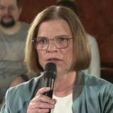 Die Linke-Spitzenkandidatin Kristina Vogt in der Diskussion
