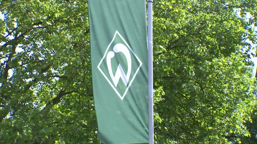 Die Werder-Fahne vor einem Baum.