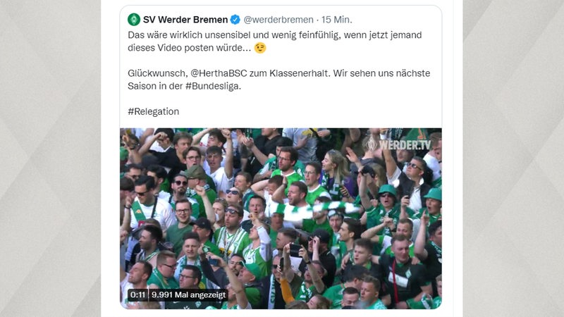 Tweet von Werder Bremen nach der Niederlage gegen den Hamburger SV.